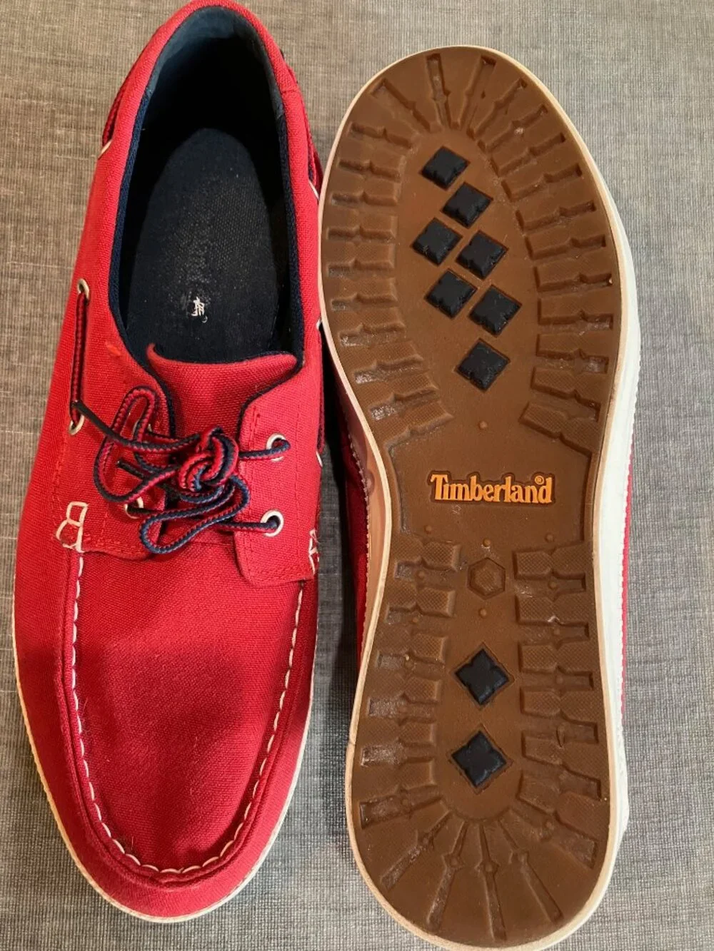 Timberland Mens 10.5 Red Canvas Boat Shoes Deck Loafers 1973 Preppy Nautical